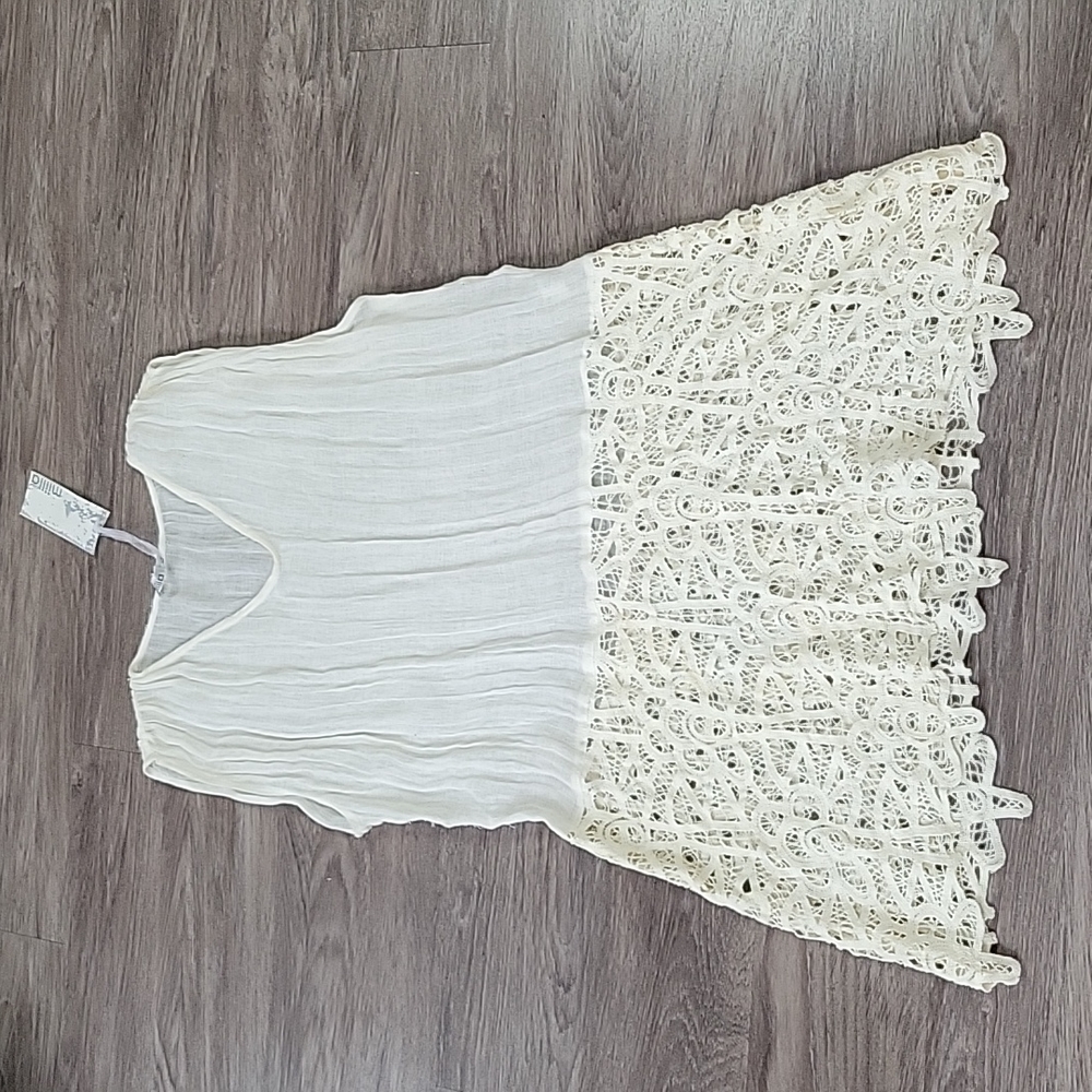 NWT Miilla Gauzy Sheer Linen Beach Swim Cover Up Crocheted Lace Dress Festival L